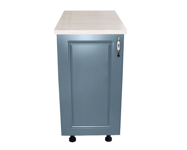 Corp inferior cu 1 Usa Zebra, Alb / MDF Albastru si blat travertin 40 x 85 x 60